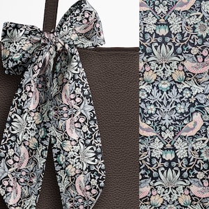 Liberty London Scarf - Purse-Hair-Neck - Choose length - Strawberry Thief Black-William Morris  Skinny Scarf Bow- Tie headband Handbag flair