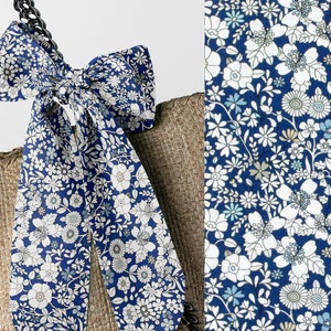 Liberty London Neck, Purse, Head Scarf - Choose Length - June&#39;s Meadow Floral Skinny Scarf, Bow- Tie headband, Handbag flair-Silky Tana Lawn