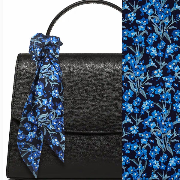 Liberty London Head or Purse Scarf - Orkney Blossom Skinny Scarf  - Tie headband, Handbag flair - Silky Tana Lawn Cotton - Forget Me Not