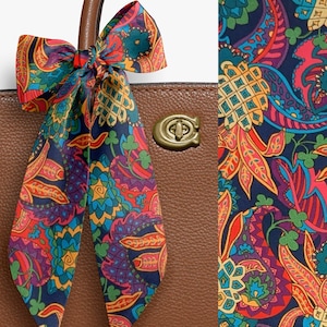 Pañuelo para la cabeza Liberty London - Largo a elegir - Pañuelo fino con estampado de piña y cachemir - Diadema con lazo, estilo bolso - Césped Tana con estampado floral sedoso