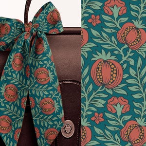Liberty London Scarf -Purse-Hair-Neck-Choose Length - Pomegranate Skinny Scarf, Bow, Tie headband, Handbag flair-Silky Tana Lawn Cotton