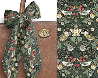 Liberty London Scarf - Purse-Hair-Neck - Choose length - Strawberry Thief William Morris  Skinny Scarf Bow- Tie headband Handbag flair -Tana