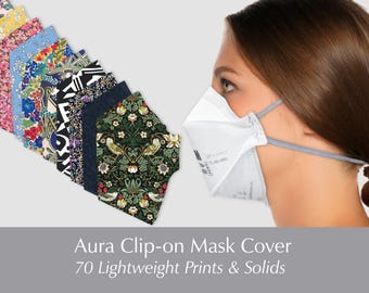 Aura Mask Cover - Transform a 3M N95 Mask with a Lightweight Reusable Colorful Clip-on Aura Cover - 70 Liberty London Solids & Prints