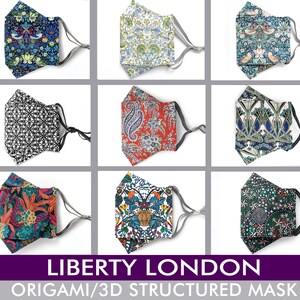 Origami 3D Cloth Face Mask - Choose from 70+ Liberty London Tana Lawn Prints - Nose Wire-Filter Pocket-3 Layer-Reusable Cotton Mask - 2 of 2