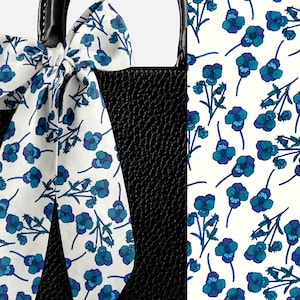 Liberty London Neck Purse Head Scarf - Choose Length - Pansy Ros Blue Floral Skinny Scarf Bow - Tie headband Handbag flair - Silky Lawn