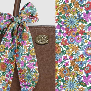 Liberty London 26&quot; x 2&quot; Purse Scarf - LAST ONE - June Blossom Floral Skinny Scarf, Bow - Handbag flair -Silky Tana Lawn
