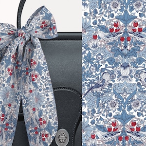 Liberty London Scarf - Purse-Hair-Neck - Choose length - Strawberry Thief Blue William Morris  Skinny Scarf Bow- Tie headband Handbag flair