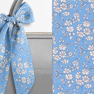 Liberty London Neck Purse Head Scarf - Choose Length - &quot;Capel&quot; Sky Blue Skinny Scarf Bow Twil-Tie headband, Handbag flair, Silky Lawn Cotton