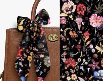 Liberty London Scarf - Purse-Hair-Neck - Choose Length, 22&quot; to 52&quot;- Floral Eve Skinny Scarf - Tie headband, Handbag flair -Silky Lawn Cotton