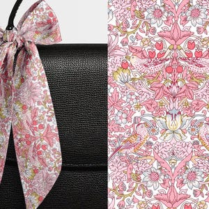 Liberty London Scarf, Purse-Hair-Neck, Choose length, Strawberry Thief Pink William Morris, Skinny Scarf Bow, Headband, Handbag flair
