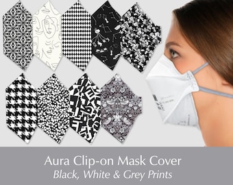 3M Aura Mask Cover: Black, White, Gray Prints - Clip on,  Lightweight, Reusable