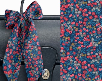 Liberty London Head, Neck, or Purse Scarf - Wiltshire Red & Blue Skinny Scarf  - Tie headband, Handbag flair - Silky Tana Lawn Cotton