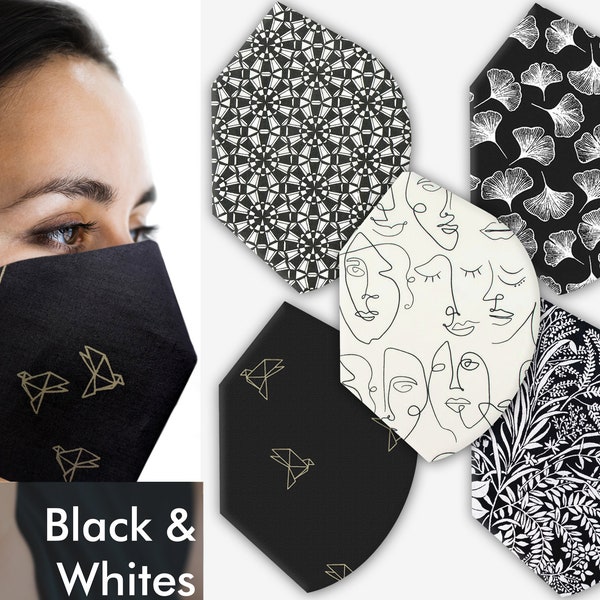 Lightest KN95 Face Mask Cover - Choose from Urbane Black & White Prints - Cover + KN95 Mask - Lightweight washable fabrics - no extra loops