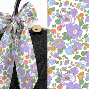 Liberty London Scarf - Purse-Hair-Neck - Choose length - Betsy Lavender Floral Skinny Scarf Bow- Tie Headband Handbag flair - Silky Lawn