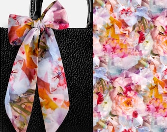 Liberty London Scarf - Purse-Hair-Neck - Choose length - "Frozen in Time" Floral Skinny Scarf Bow- Tie headband Handbag flair - Silky Lawn