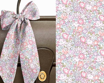Liberty London Scarf - Purse-Hair-Neck - Choose length - Michelle Floral Skinny Scarf Bow- Tie headband Handbag flair - Silky Lawn