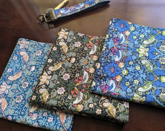 Liberty London William Morris Strawberry Thief Pocket Square, Handkerchief - Soft, Silky 100% Cotton  - Choose Single or Set
