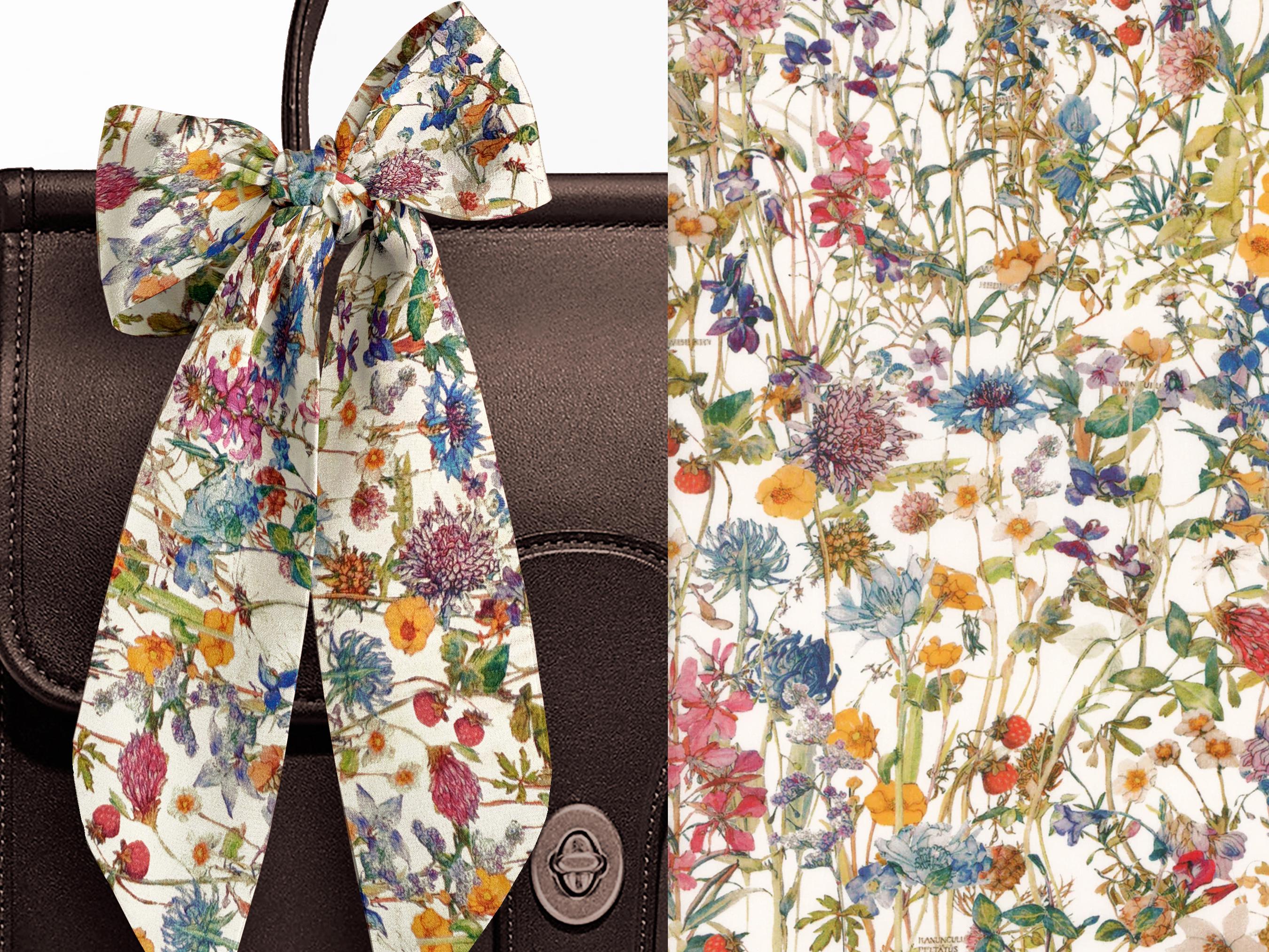 Liberty London Scarf - Purse-Hair-Neck-Choose length-Wild Flowers Butter Yellow Floral Skinny Scarf- Tie headband Handbag flair - Tana Lawn