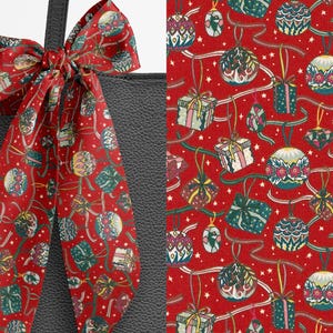 Liberty London Head or Purse Scarf - House of Gifts Red Skinny Scarf Tie Headband, Handbag flair -Holiday/Christmas Tana Lawn Cotton