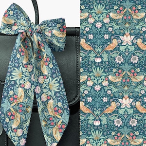 Liberty London Scarf Purse-Hair-Neck 22 to 52 length Strawberry Thief William Morris Skinny Scarf Bow Tie headband Handbag flair image 1