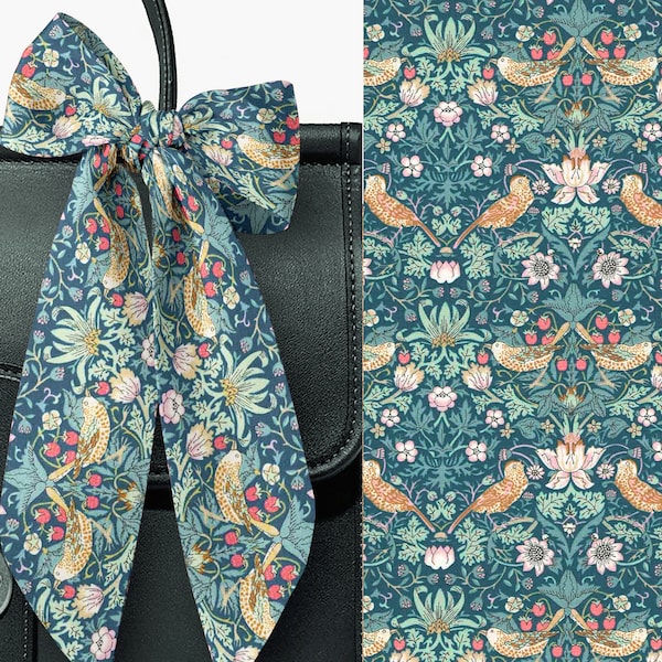 Liberty London Scarf - Purse-Hair-Neck - 22" to 52" length - Strawberry Thief William Morris  Skinny Scarf Bow - Tie headband Handbag flair