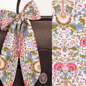 Liberty London Head, Neck, or Purse Scarf - &quot;Lodden&quot; Pink William Morris Skinny Scarf  - Tie headband, Handbag flair - Tana Lawn Cotton