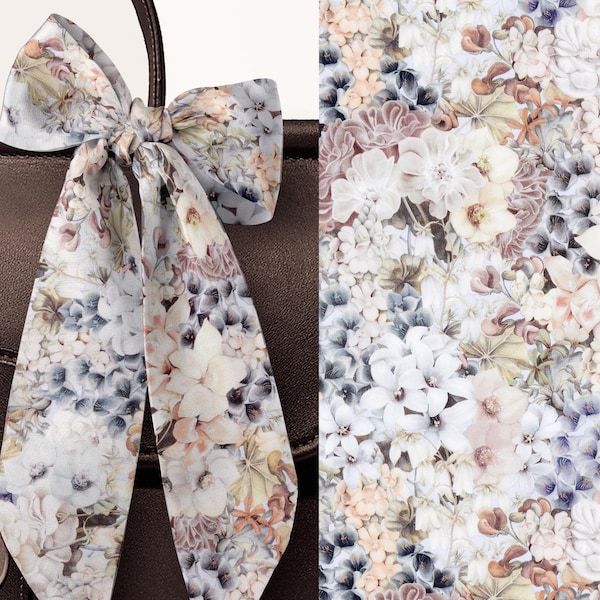 Liberty London Purse, Head, Neck Scarf -Choose Length- Painted Travels Skinny Scarf, Bow-Tie Headband, Handbag flair-Silky Tana Lawn