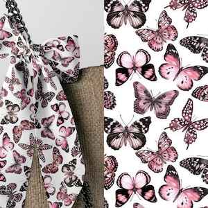 Pañuelo Liberty London - Bolso-Pelo-Cuello - Elige el largo - Pañuelo fino Julie Butterfly rosa Diadema con lazo Estilo de bolso - Silky Lawn