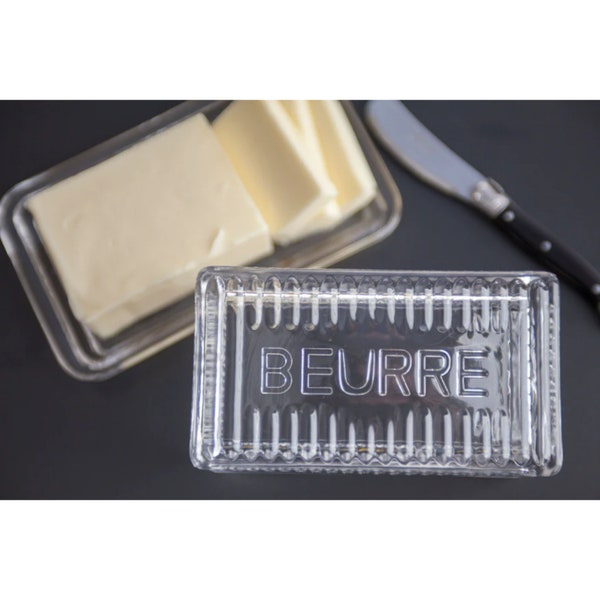 Beurrier avec couvercle | plat de beurre en verre de style vintage | Français Beurrier | Beurrier en verre dépression avec couvercle | Décoration d'intérieur française