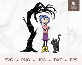 Coraline SVG, Coraline with Cat SVG, Scary Claw Tree, svg png jpg dxf eps Cricut Silhouette Cutting Files