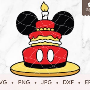 ミッキーバースデーケーキ SVG、バースデー SVG、svg png jpg dxf eps クリカット シルエット カッティング ファイル