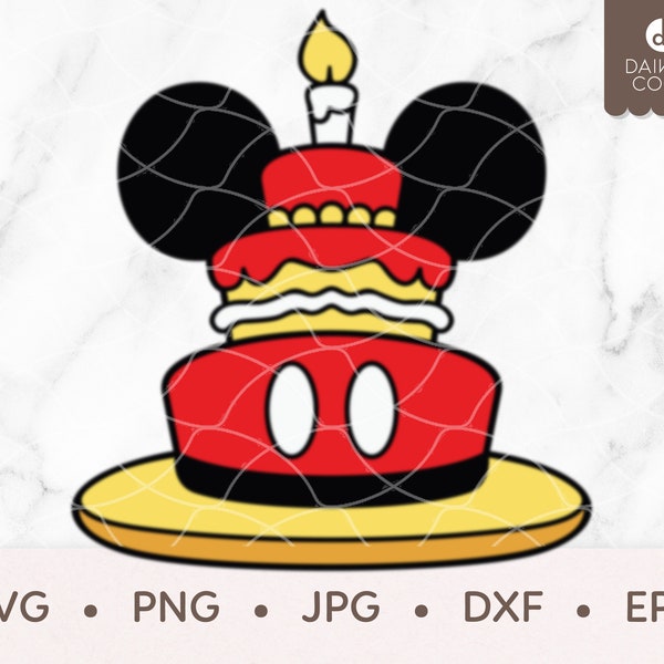 Mickey Birthday Cake SVG, Birthday SVG,  svg png jpg dxf eps Cricut Silhouette Cutting Files