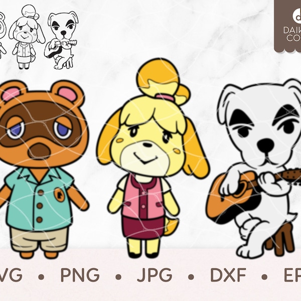 Animal Crossing Squad SVG, Layered & Outlined, Tom Nook svg, Isabelle svg, KK Slider svg, svg png jpg dxf eps Cricut Cutting Files