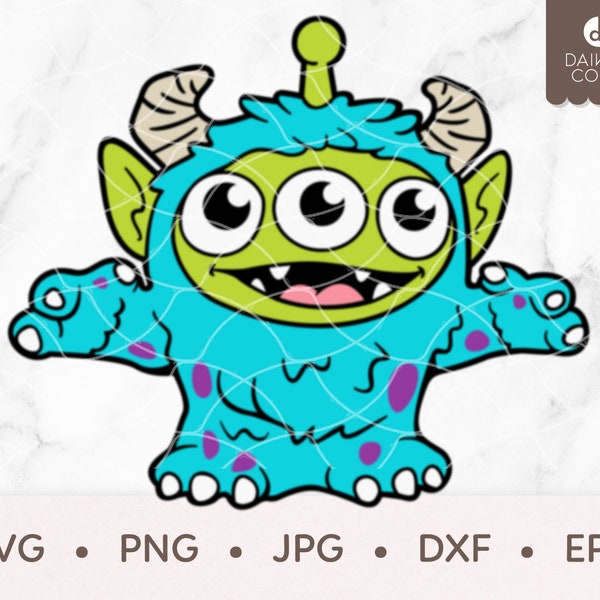 Alien and Sully Remix SVG, Toy Story Alien SVG, Monsters Inc svg, Sully svg, svg png jpg dxf eps Cricut Silhouette Cutting Files