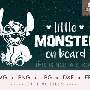 Stich Baby an Bord SVG, kleine Monster an Bord SVG, Baby Alien, svg png jpg dxf eps Cricut Silhouette Schneidedateien