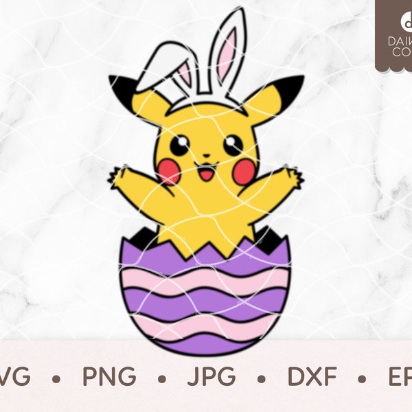 Pikachu Easter SVG, Pikachu Easter Bunny SVG, Pikachu Easter Egg SVG, svg png jpg dxf eps Cricut Silhouette Cutting Files