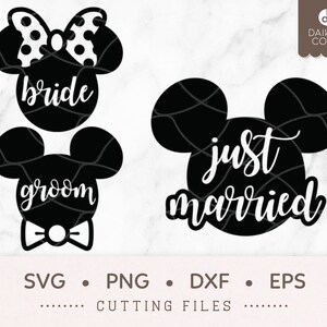 Ratón orejas SVG, ratón novia y novio boda, amor, svg png dxf eps Cricut silueta corte archivos