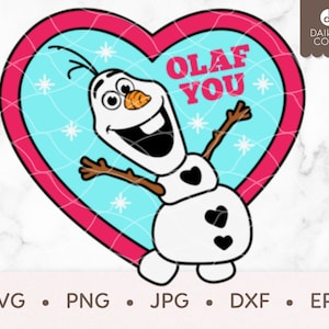 オラフ バレンタイン SVG、オラフ ユー SVG、オラフ ハート SVG、オラフ ラブ ユー、アナと雪の女王、svg png jpg dxf eps クリカット シルエット カッティング ファイル