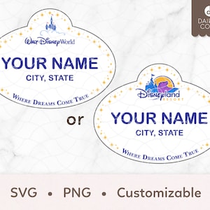 Walt World and DL Theme Park Cast Member Name Tag SVG, Personalized, Customizable, svg png Digital Files