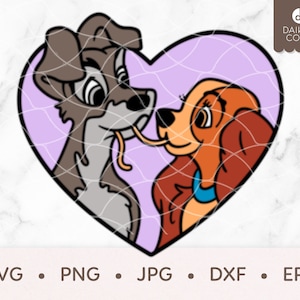 Lady and Tramp Valentine SVG, Lady Tramp Heart SVG, Dog Love SVG, svg png jpg dxf eps Cricut Silhouette Cutting Files