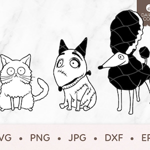 Frankenweenie SVG, Frankenweenie Pet Squad SVG, svg scintillant, M. Whiskers svg, Perséphone, svg png jpg dxf eps Cricut Silhouette coupe fichiers