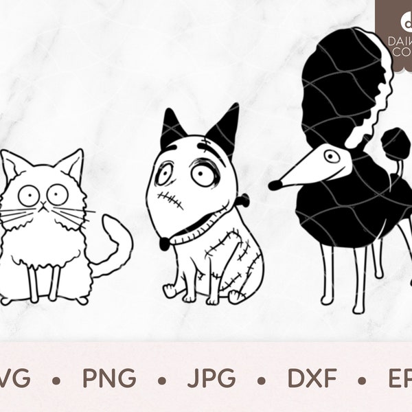 Frankenweenie SVG, Frankenweenie Pet Squad SVG, Sparky svg, Mr Whiskers svg, Persephone, svg png jpg dxf eps Cricut Silhouette Cutting Files