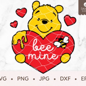 Winnie Pooh Valentine SVG, Winnie Pooh Bee Mine SVG, Winnie Heart SVG, svg png jpg dxf eps Cricut Silhouette Cutting Files