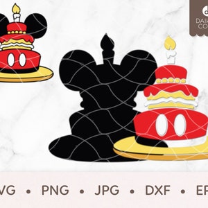 May include: A red and yellow birthday cake with a single lit candle on top. The cake is decorated with white frosting and has two white circles on the front. The cake is sitting on a yellow plate. The cake is in the shape of Mickey Mouse's head.