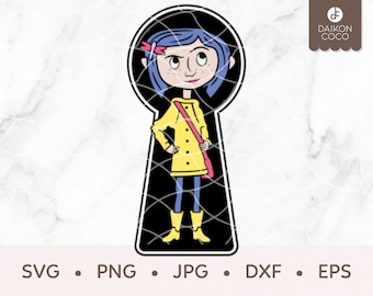 Coraline SVG, Coraline Keyhole SVG, Coraline Raincoat SVG, SVG em camadas png jpg dxf eps Arquivos de corte de silhueta Cricut