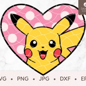 Pikachu Valentine SVG, Pikachu Heart SVG, Polka Dot Heart, Love, svg png jpg dxf eps Cricut Silhouette Cutting Files