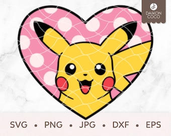 Pikachu Valentine SVG, Pikachu Heart SVG, Polka Dot Heart, Love, svg png jpg dxf eps Cricut Silhouette Cutting Files
