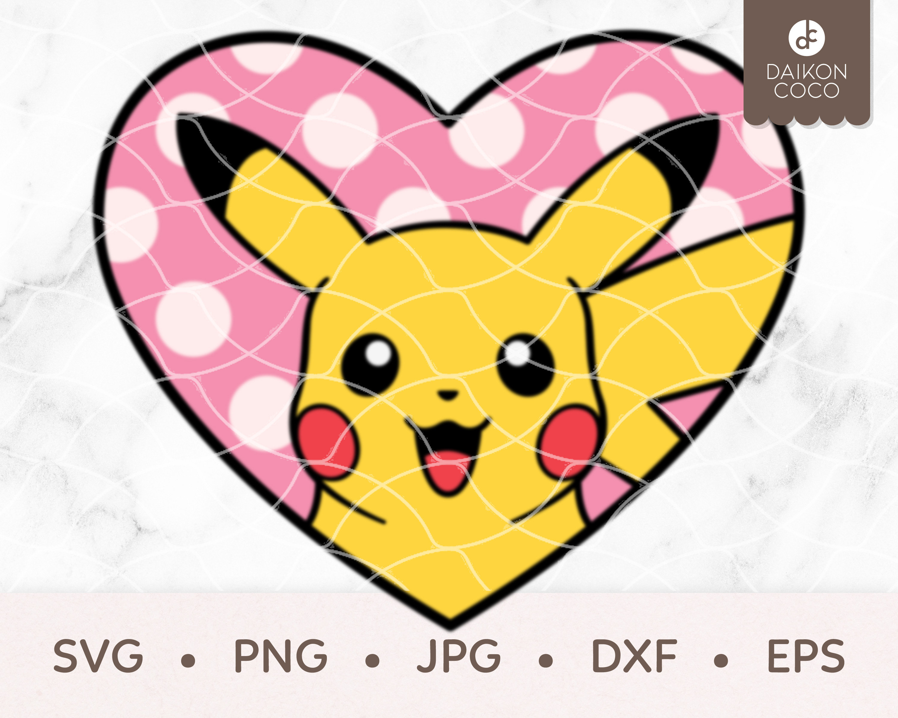 Pikachu Valentine SVG, Pikachu Heart SVG, Polka Dot Heart