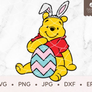 Winnie l’ourson oeuf de Pâques, Winnie Pooh Bunny SVG, svg png jpg dxf eps Cricut Silhouette Cutting Files