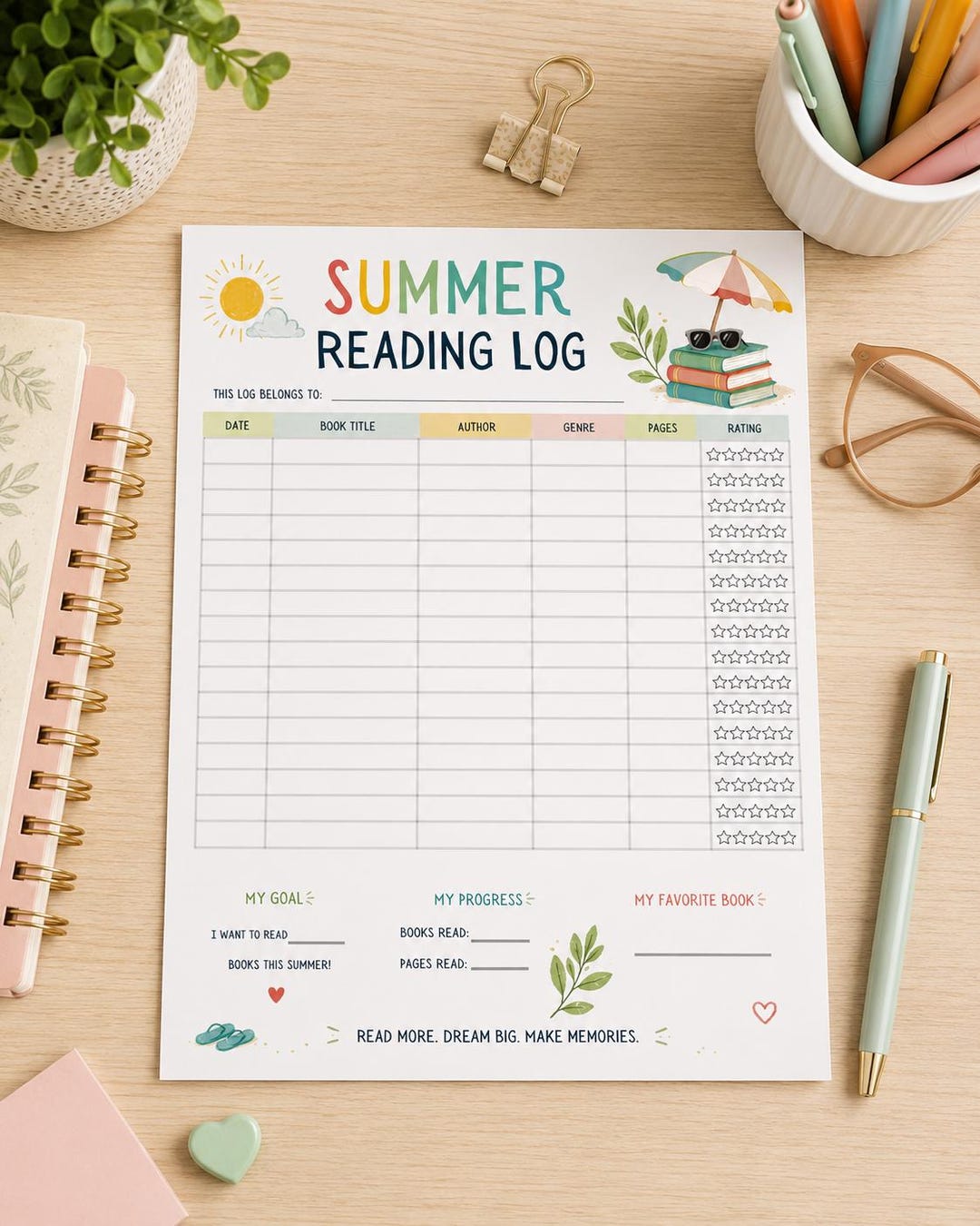 Summer Reading Log Printable | Kids Reading Challenge Worksheet ...